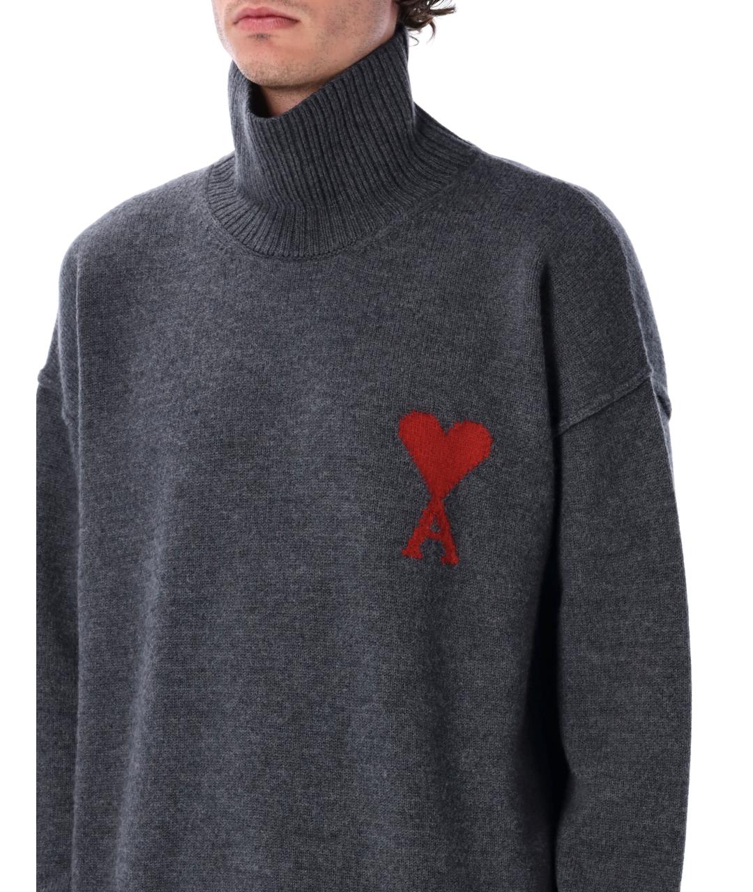 Ami Paris Серый шерстяной джемпер / свитер, фото 4