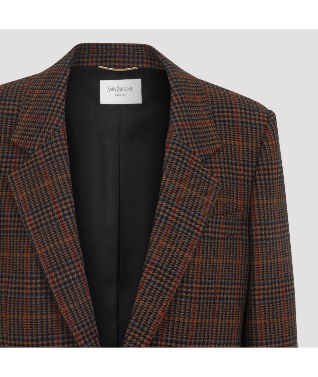 SAINT LAURENT Коричневый шерстяной жакет/пиджак, фото 5