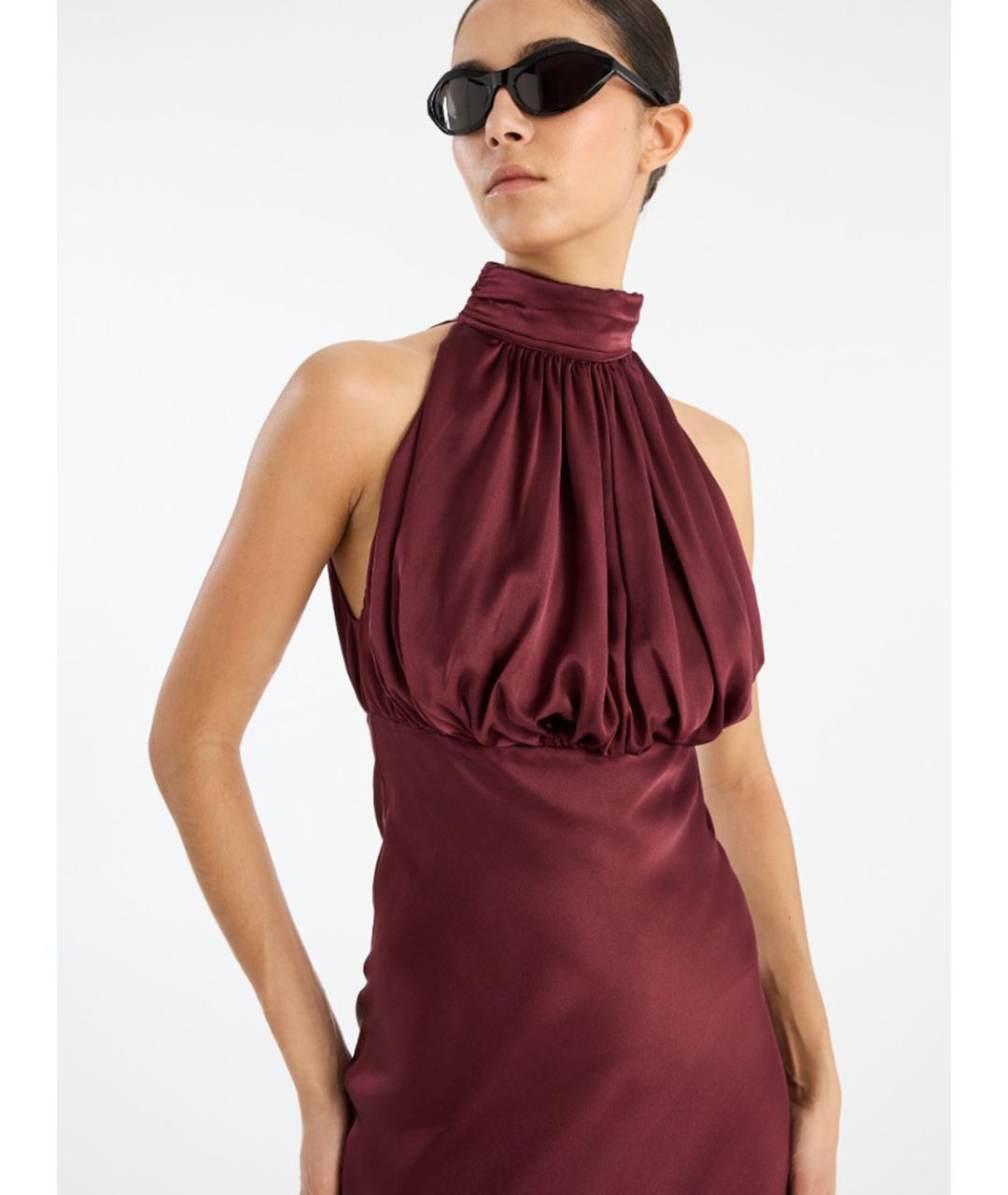 ROTATE Бордовое шелковое повседневное платье, фото 4