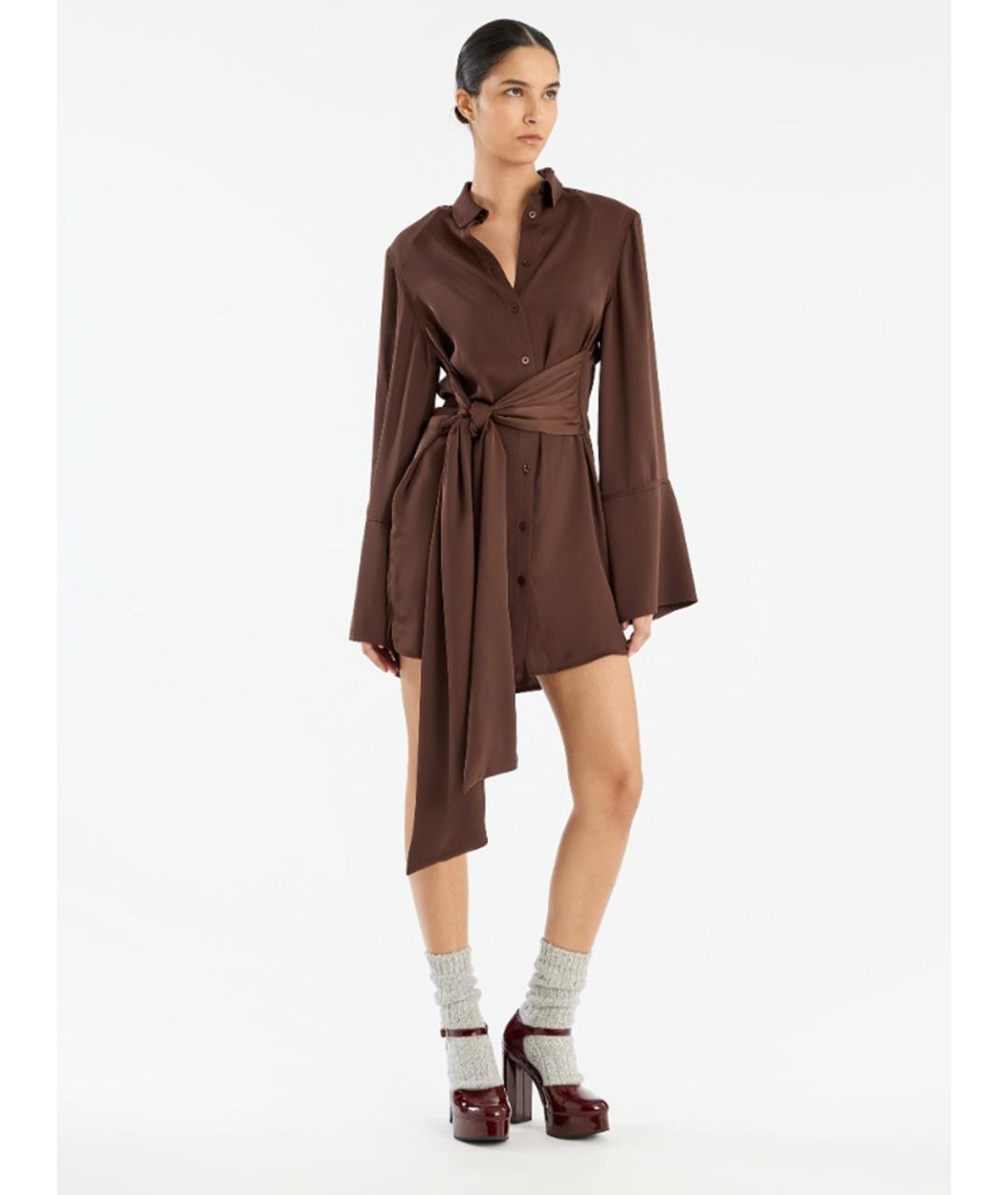 ROTATE Коричневое полиэстеровое повседневное платье, фото 2