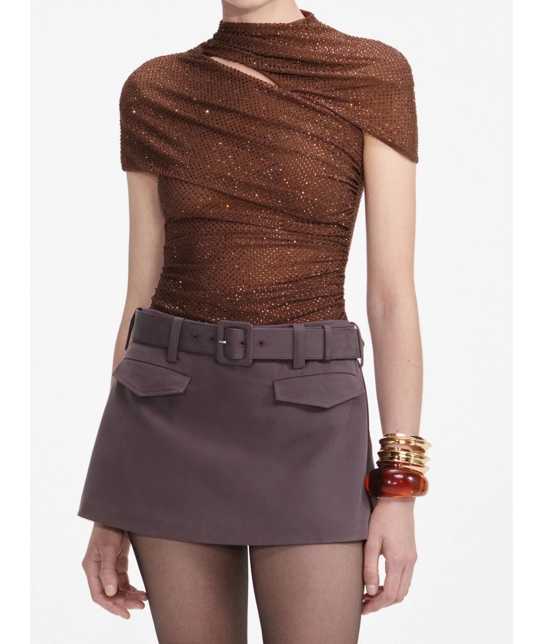 SELF-PORTRAIT Коричневая полиэстеровая блузы, фото 5