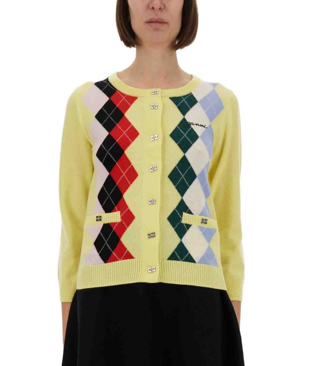 GANNI Желтый шерстяной кардиган, фото 2