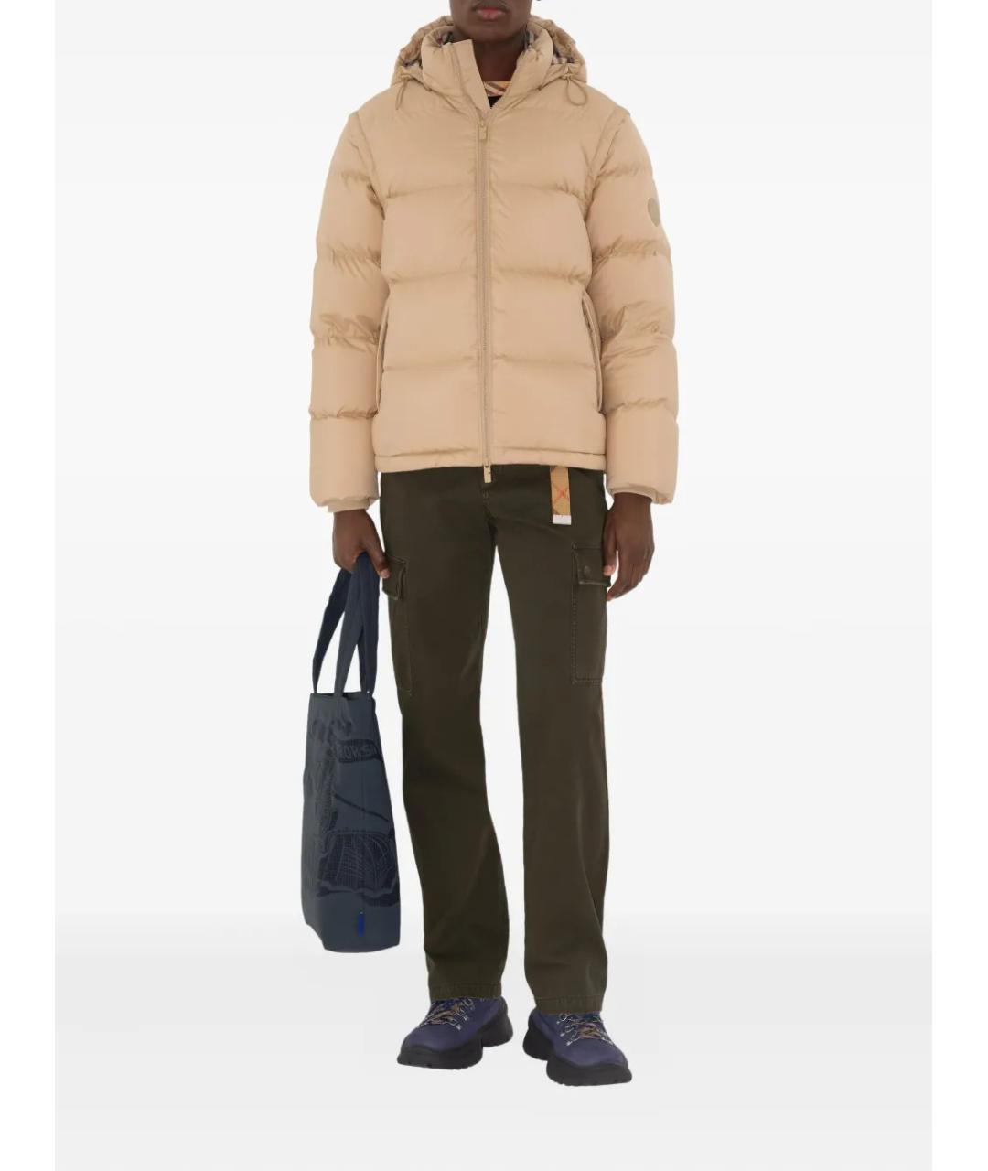 BURBERRY Бежевый полиэстеровый пуховик, фото 2