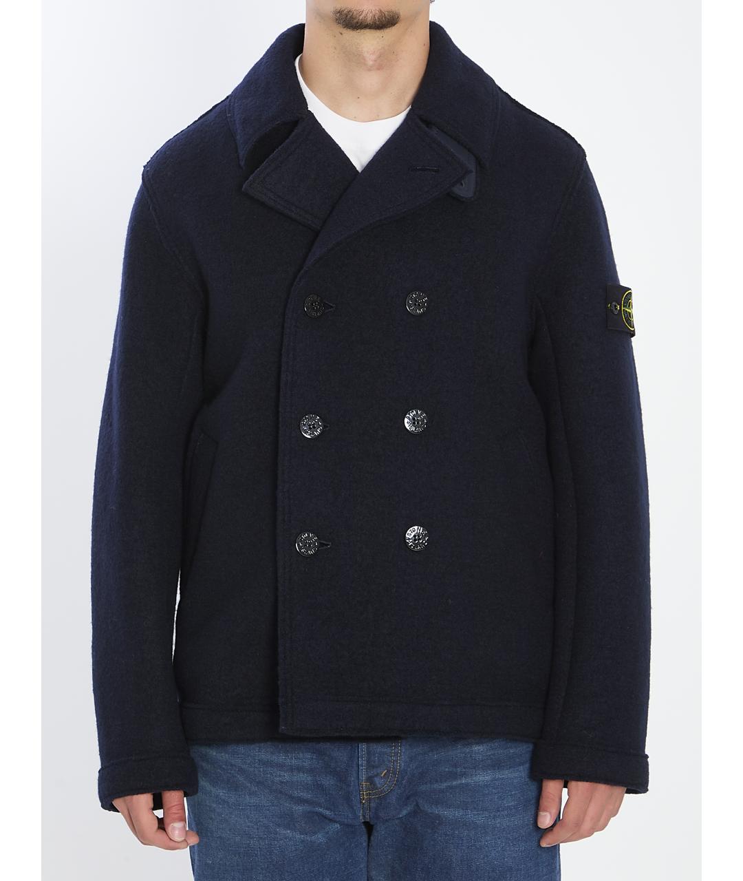 STONE ISLAND Темно-синее шерстяное пальто, фото 2