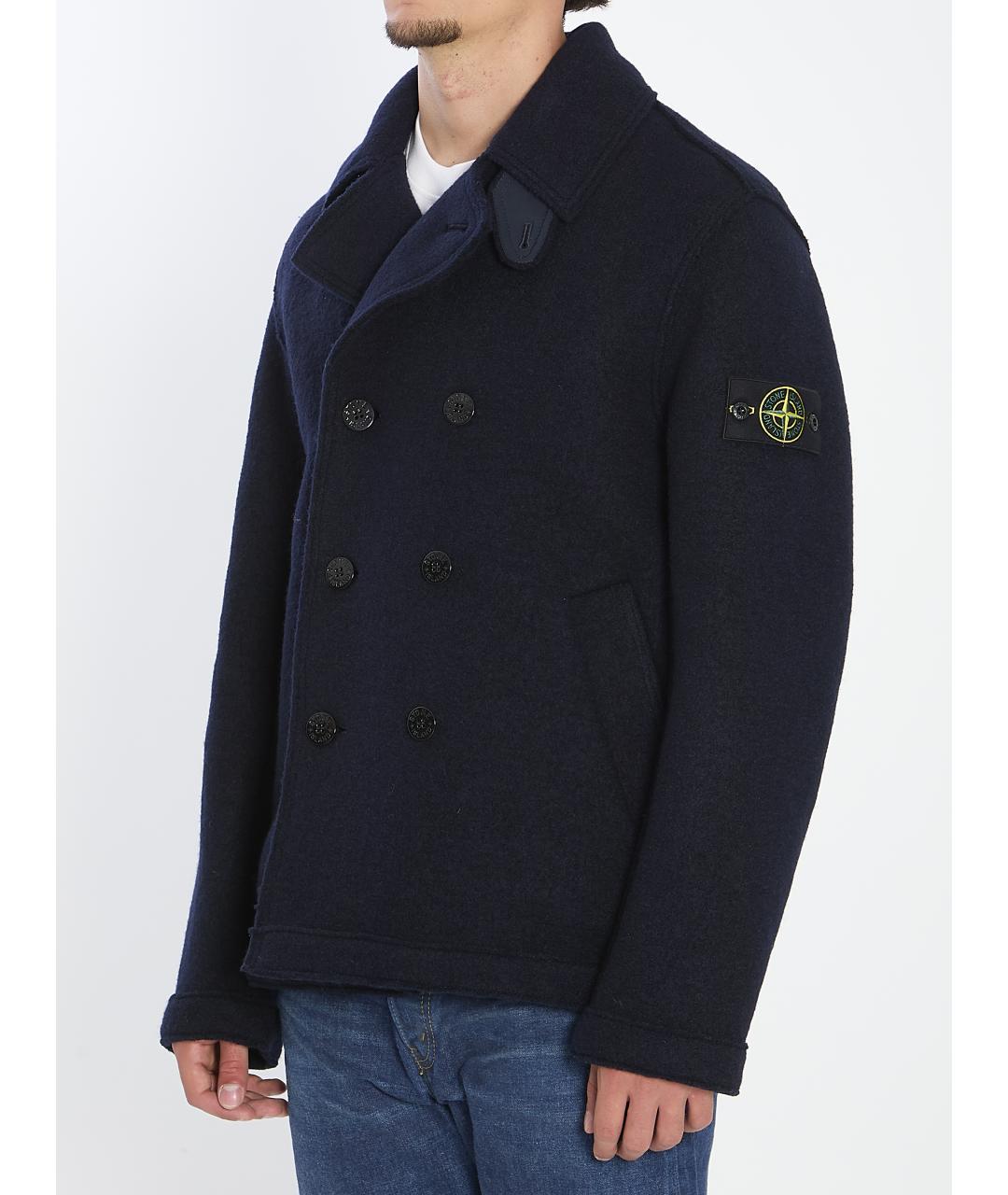 STONE ISLAND Темно-синее шерстяное пальто, фото 3