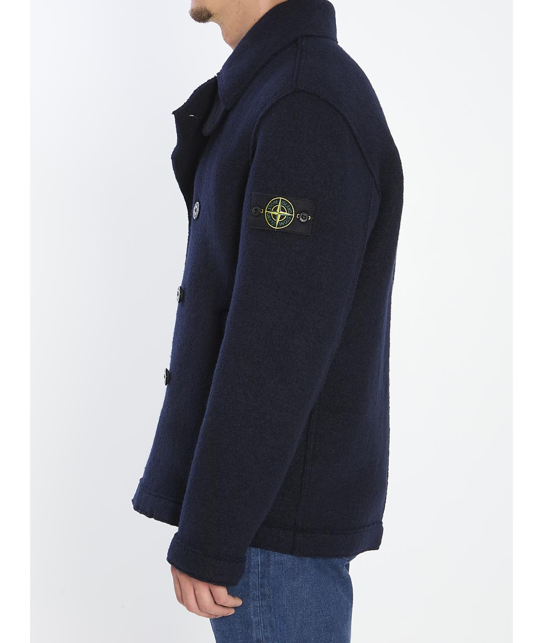 STONE ISLAND Темно-синее шерстяное пальто, фото 4