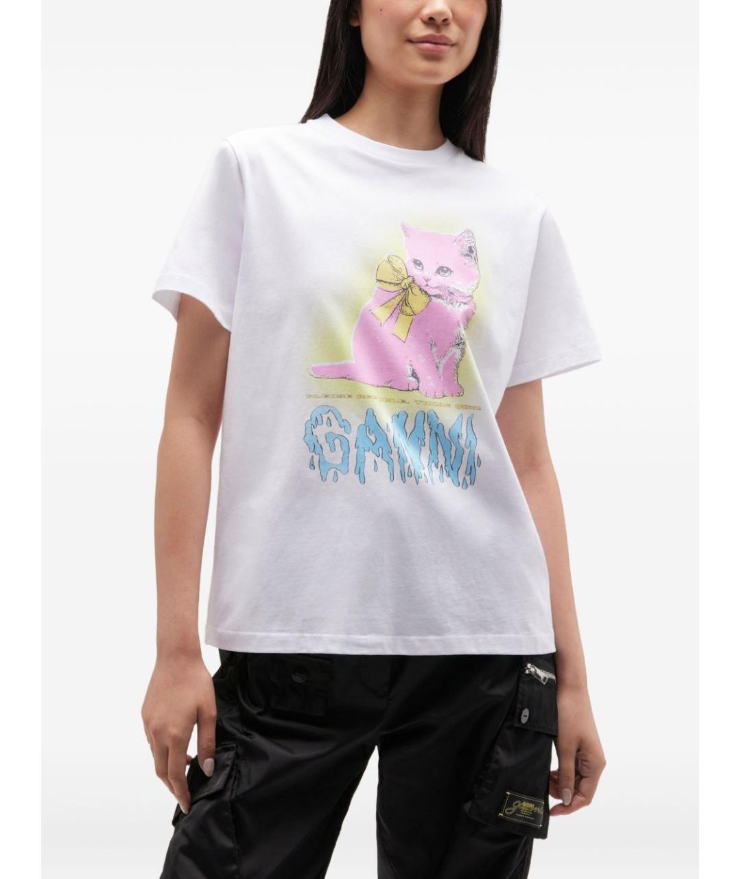 GANNI Белая хлопковая футболка, фото 3