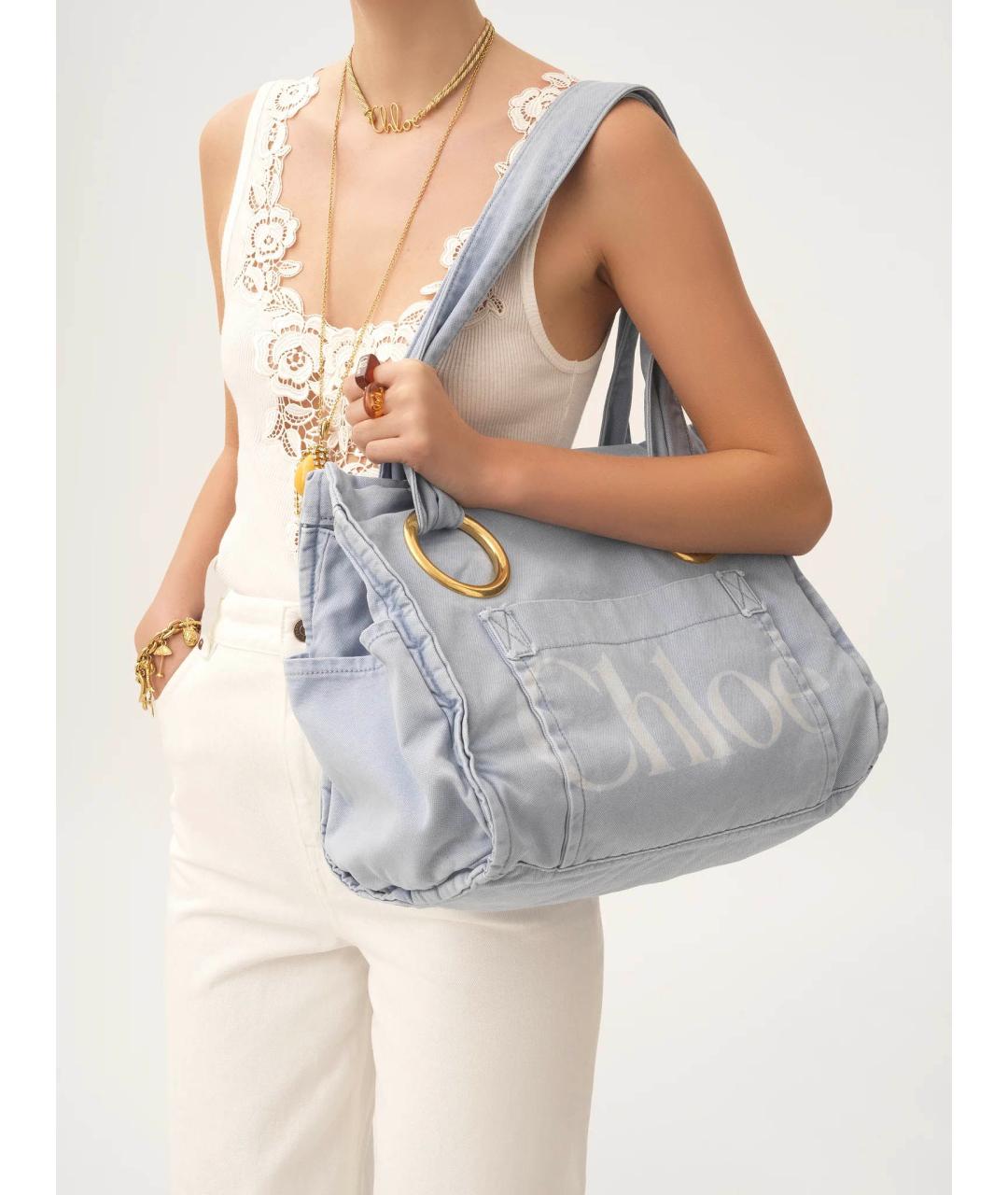 CHLOE Голубая хлопковая сумка тоут, фото 2