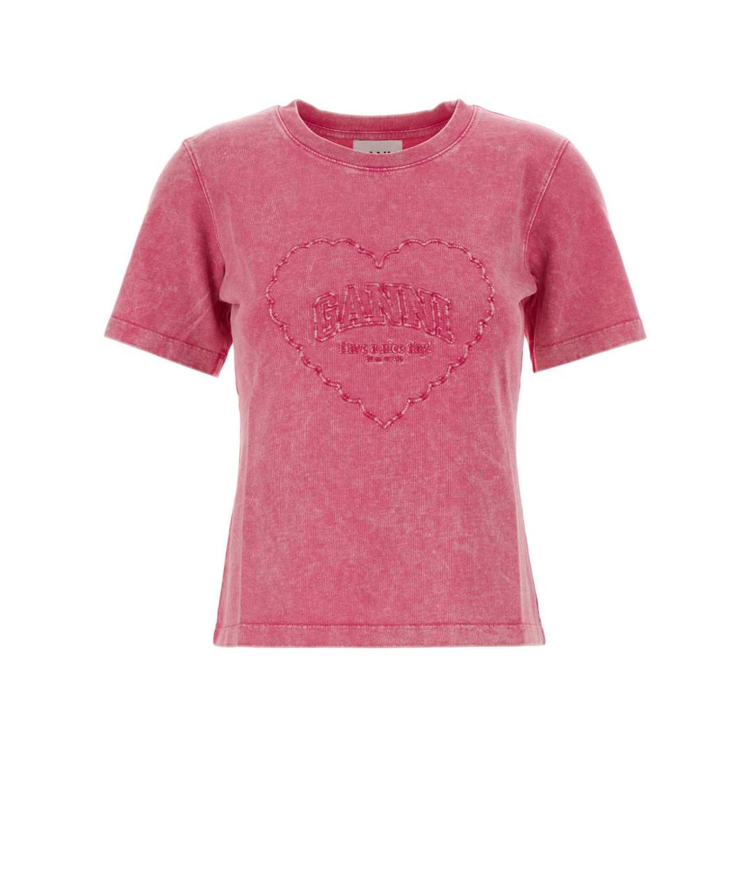 GANNI Розовая хлопковая футболка, фото 1