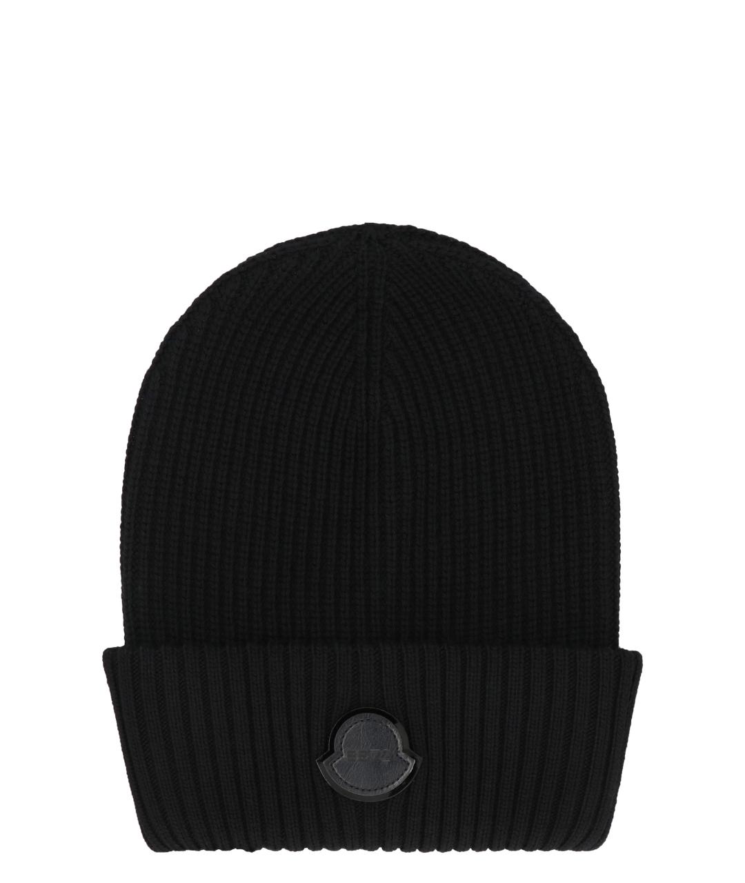 MONCLER Черная шерстяная шапка, фото 1