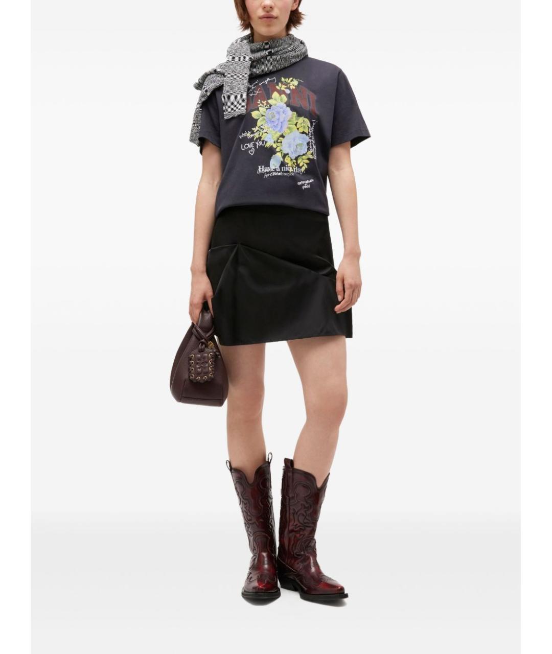 GANNI Черная хлопковая футболка, фото 2