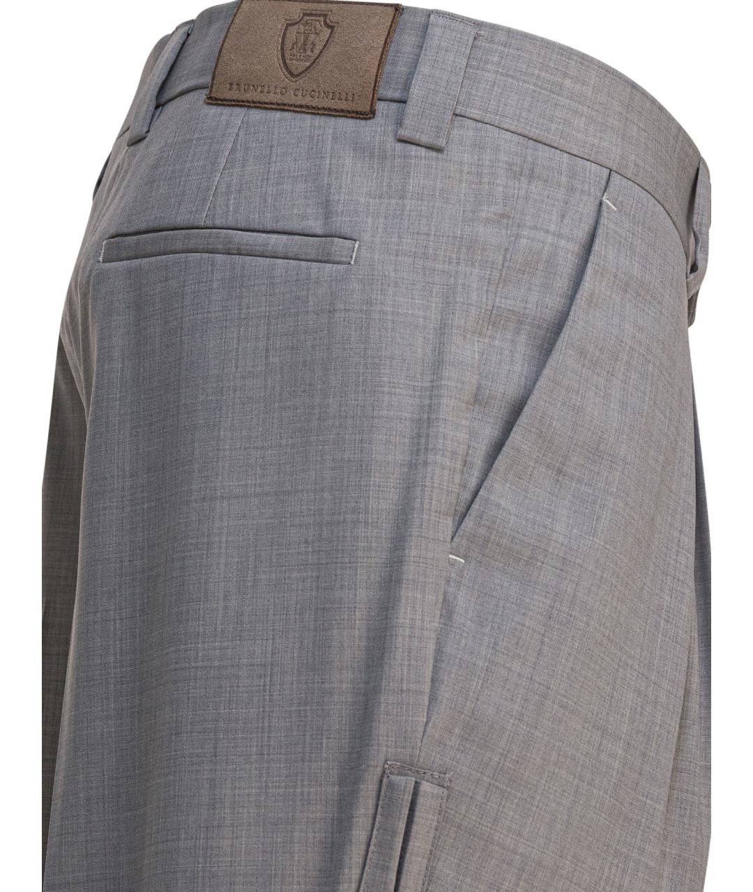 BRUNELLO CUCINELLI Серые шерстяные повседневные брюки, фото 4
