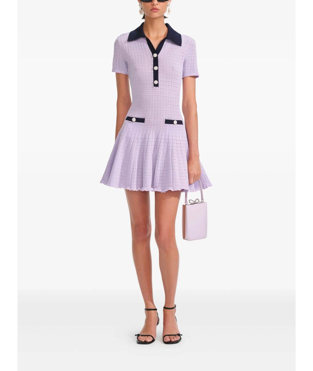 SELF-PORTRAIT Фиолетовое вискозное повседневное платье, фото 3