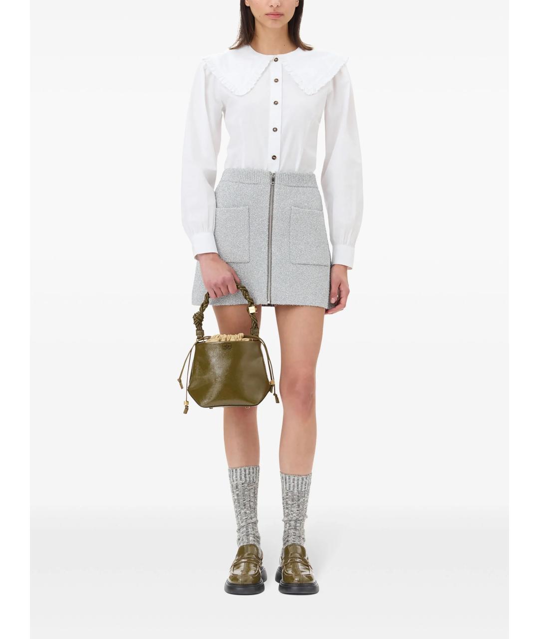 GANNI Серебряная шерстяная юбка мини, фото 2