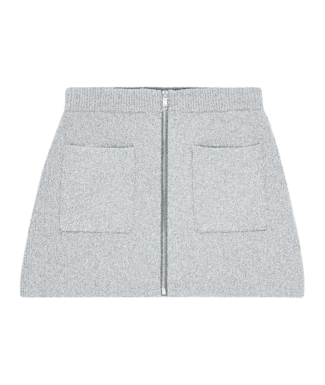 GANNI Серебряная шерстяная юбка мини, фото 1