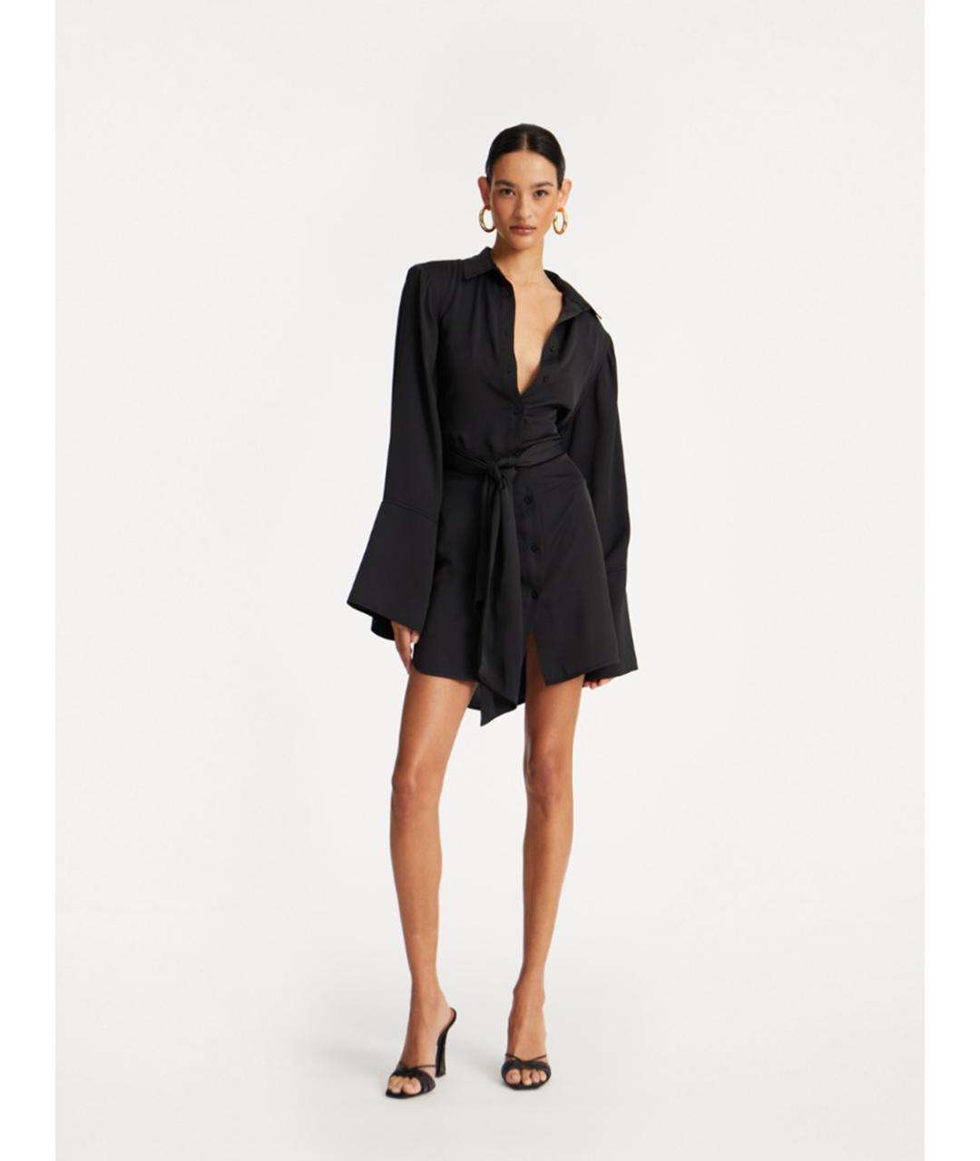 ROTATE Черное атласное повседневное платье, фото 2