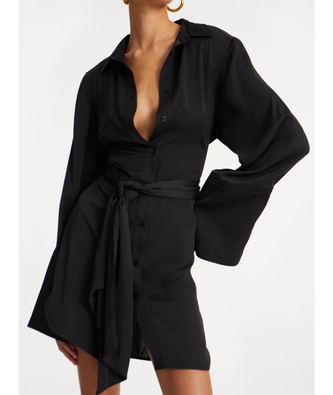 ROTATE Черное атласное повседневное платье, фото 4