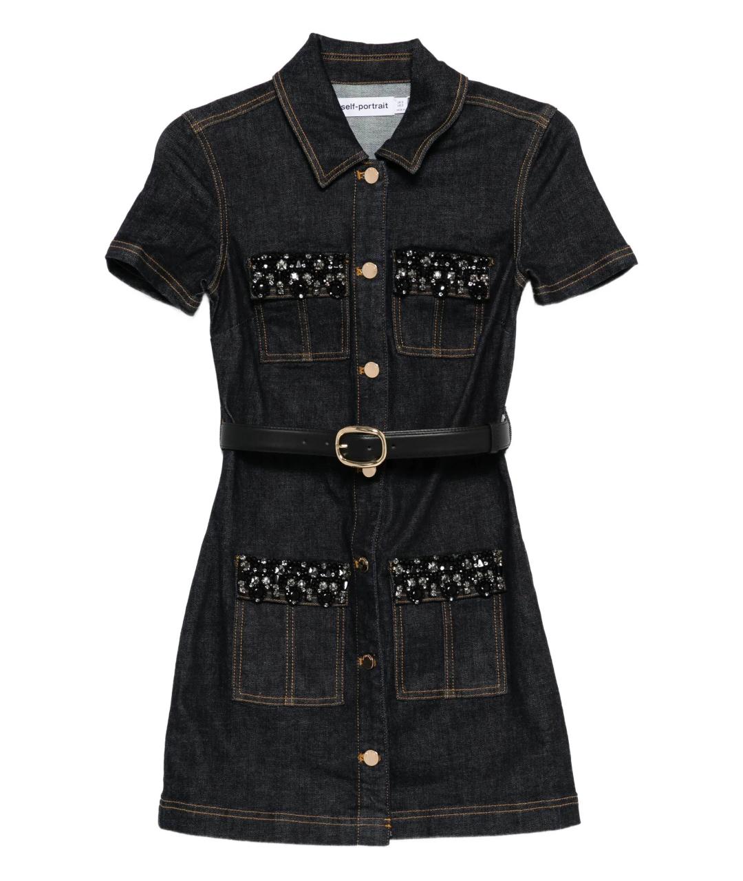 SELF-PORTRAIT Синее хлопковое повседневное платье, фото 1
