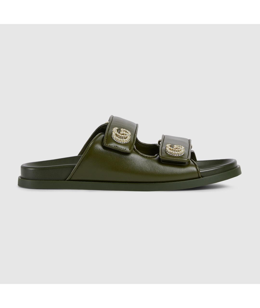 GUCCI Зеленые кожаные шлепанцы, фото 6