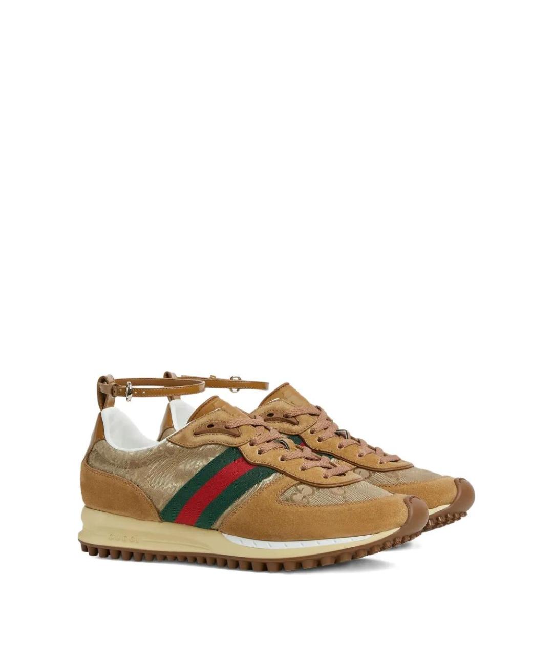 GUCCI Бежевые кожаные кроссовки, фото 2