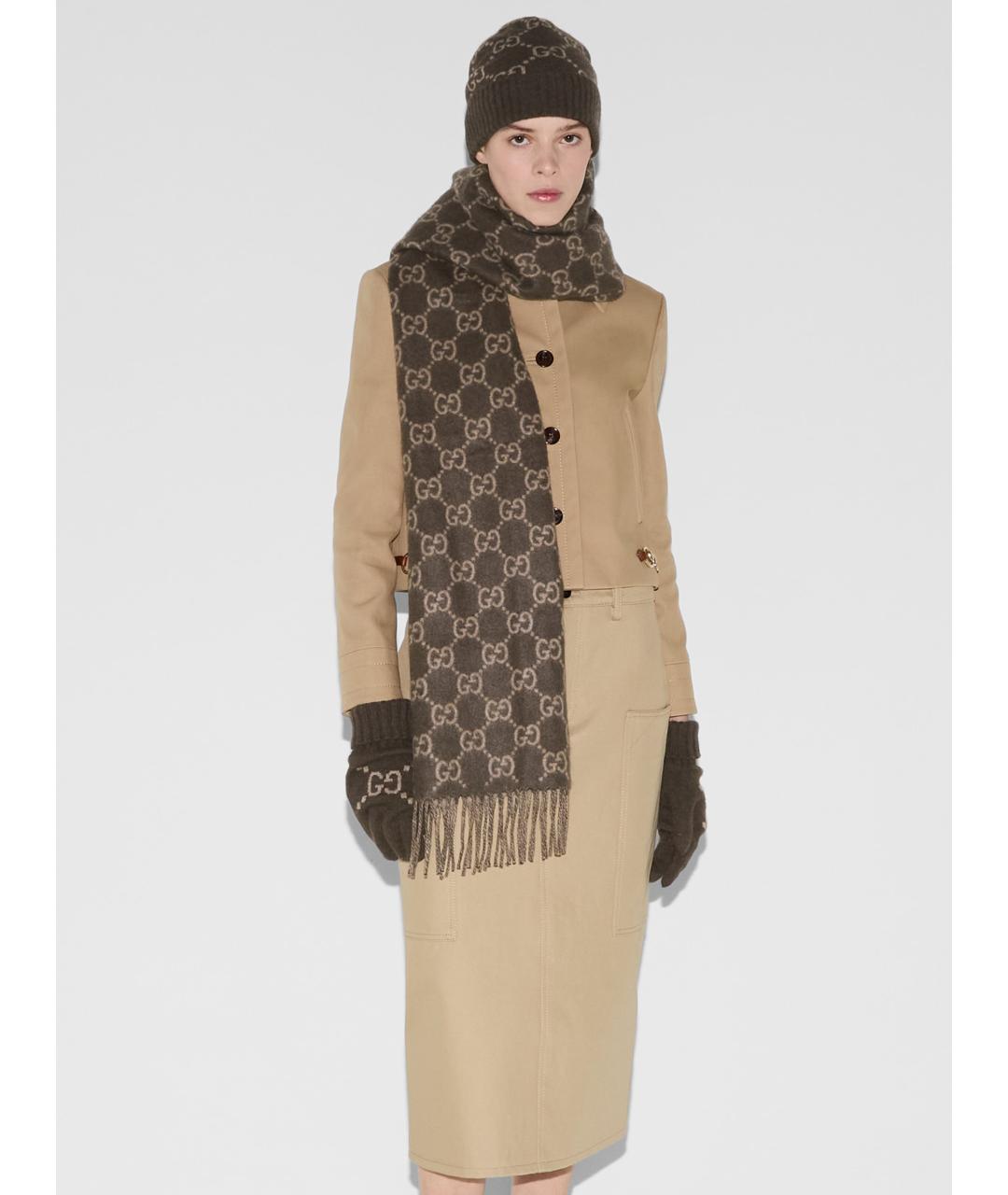 GUCCI Коричневый кашемировый шарф, фото 4