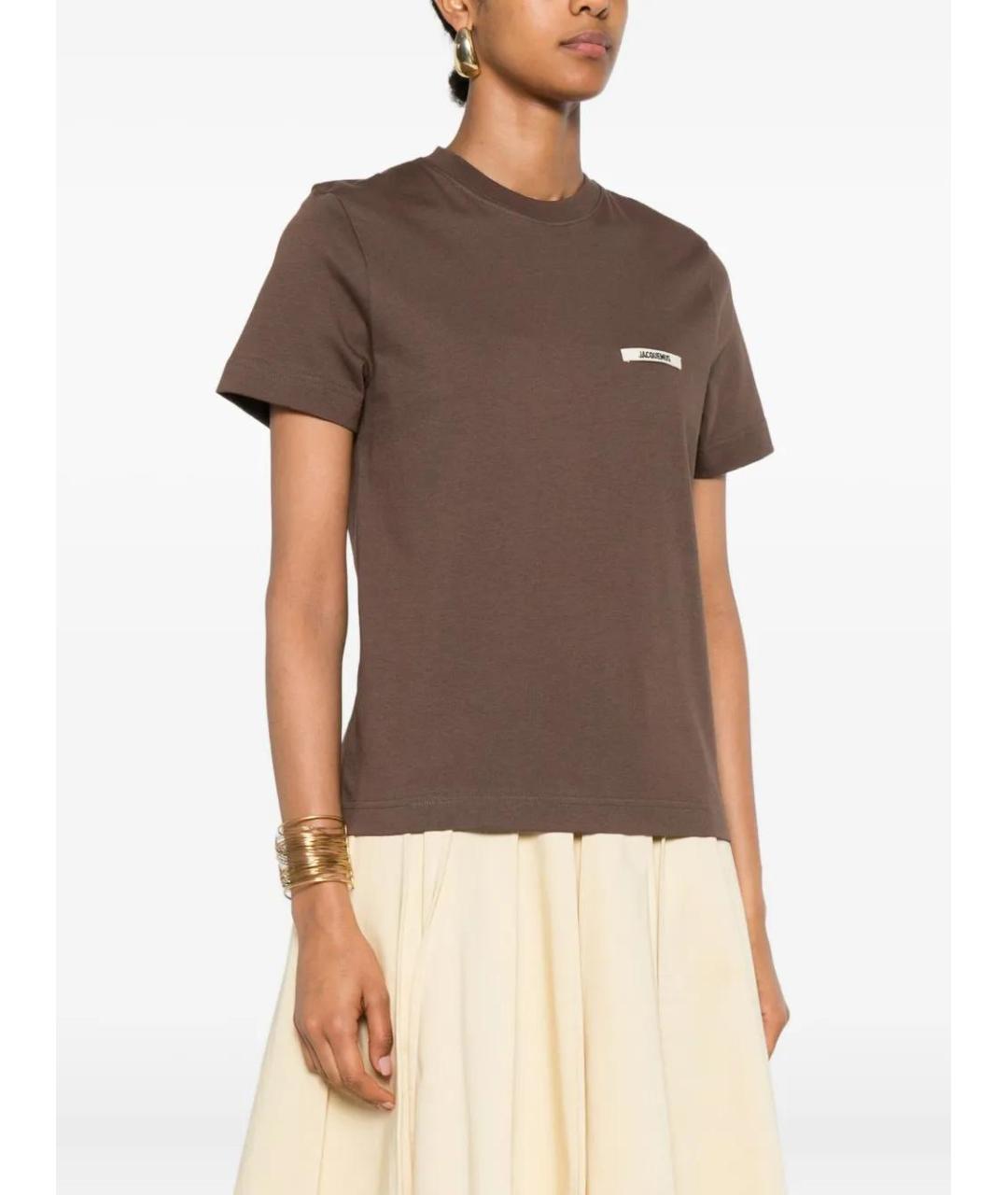 JACQUEMUS Коричневая хлопковая футболка, фото 3