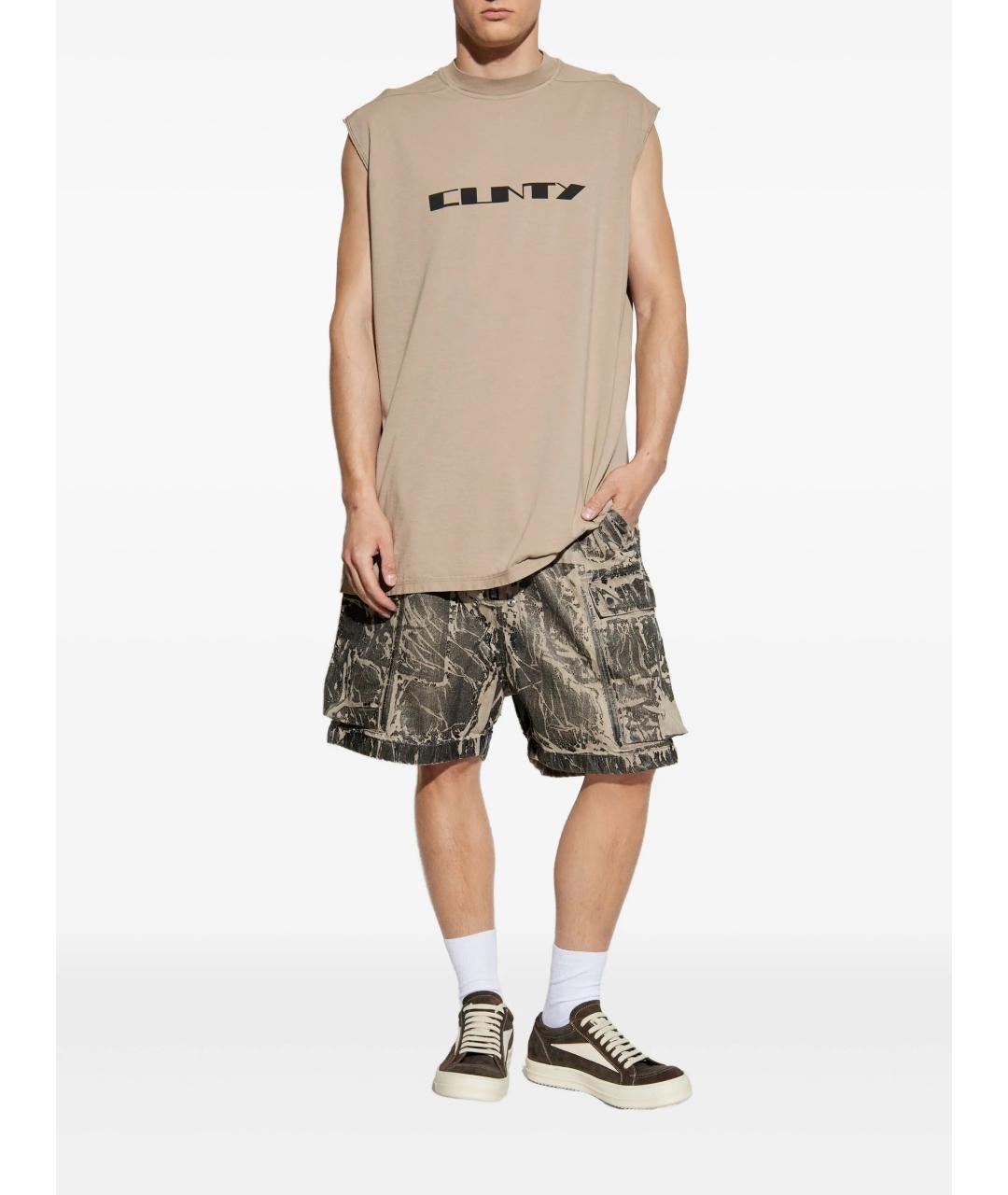 RICK OWENS DRKSHDW Бежевая хлопковая футболка, фото 2