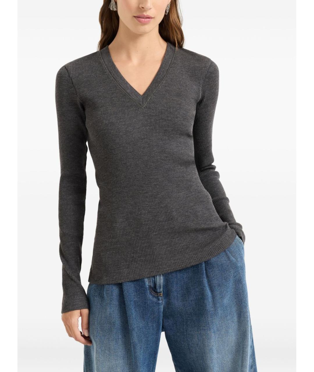 BRUNELLO CUCINELLI Серый шерстяной джемпер / свитер, фото 4