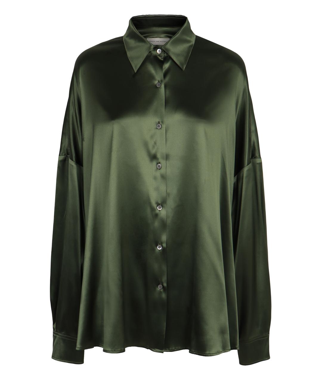 DRIES VAN NOTEN Зеленая шелковая рубашка, фото 1