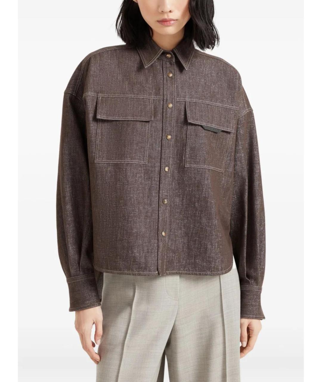BRUNELLO CUCINELLI Коричневая хлопковая рубашка, фото 3