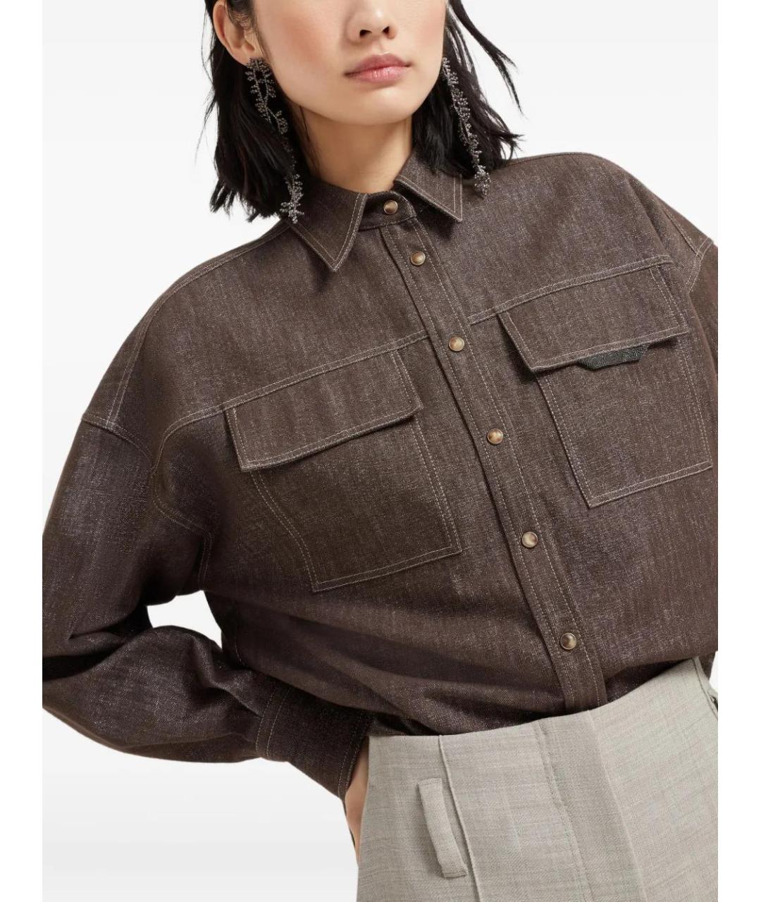 BRUNELLO CUCINELLI Коричневая хлопковая рубашка, фото 5