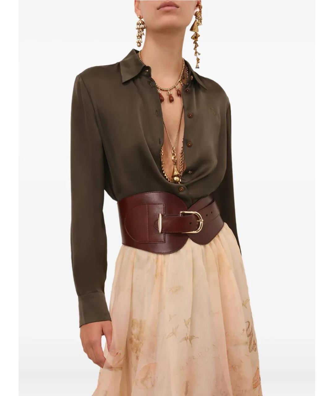 ZIMMERMANN Хаки шелковая рубашка, фото 4