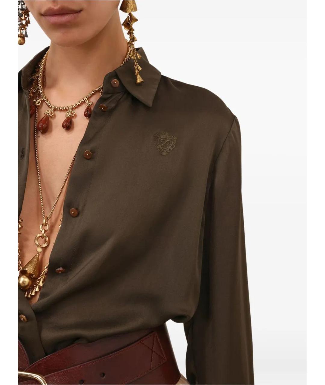 ZIMMERMANN Хаки шелковая рубашка, фото 5