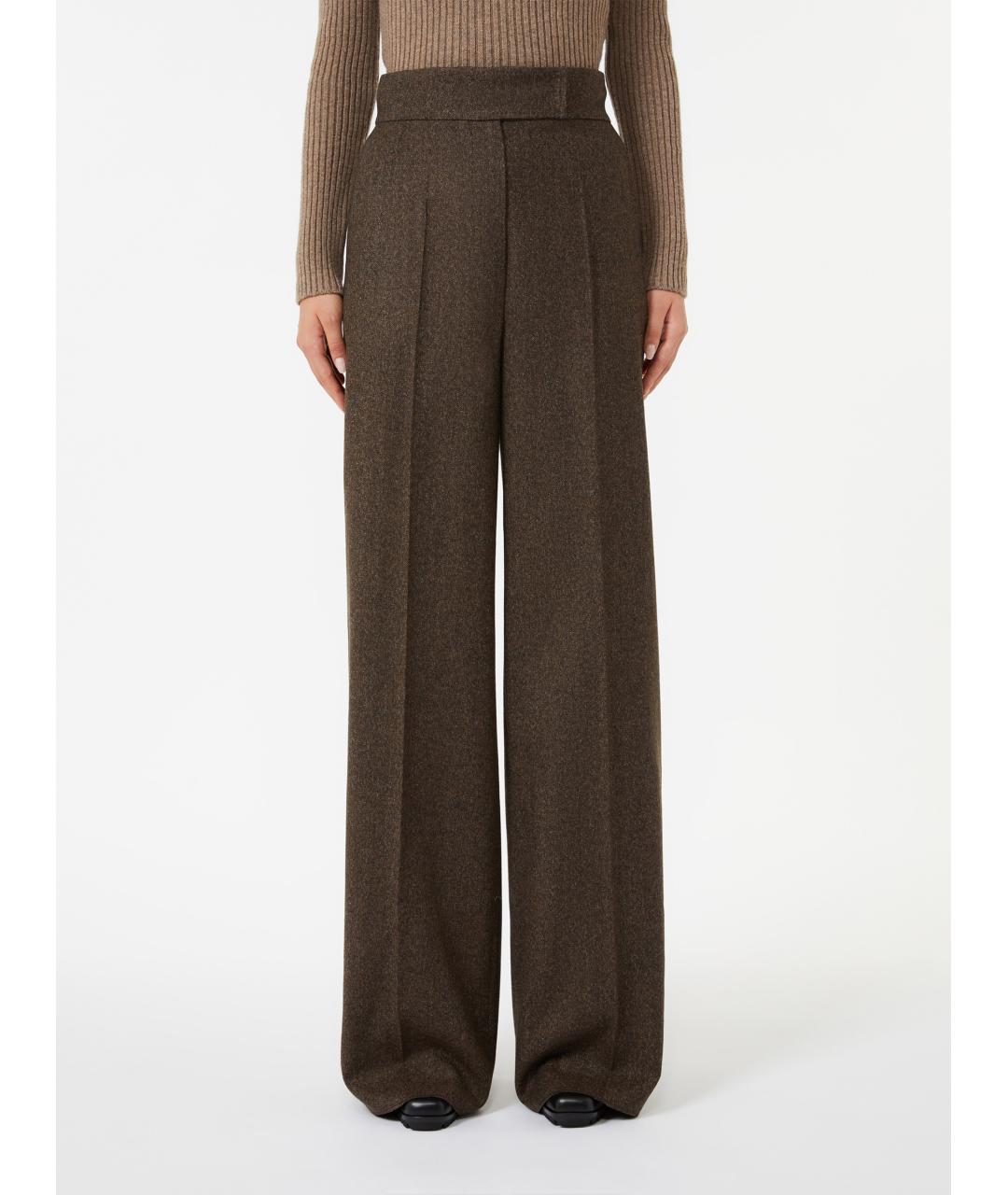 MAX MARA Коричневые шерстяные прямые брюки, фото 2