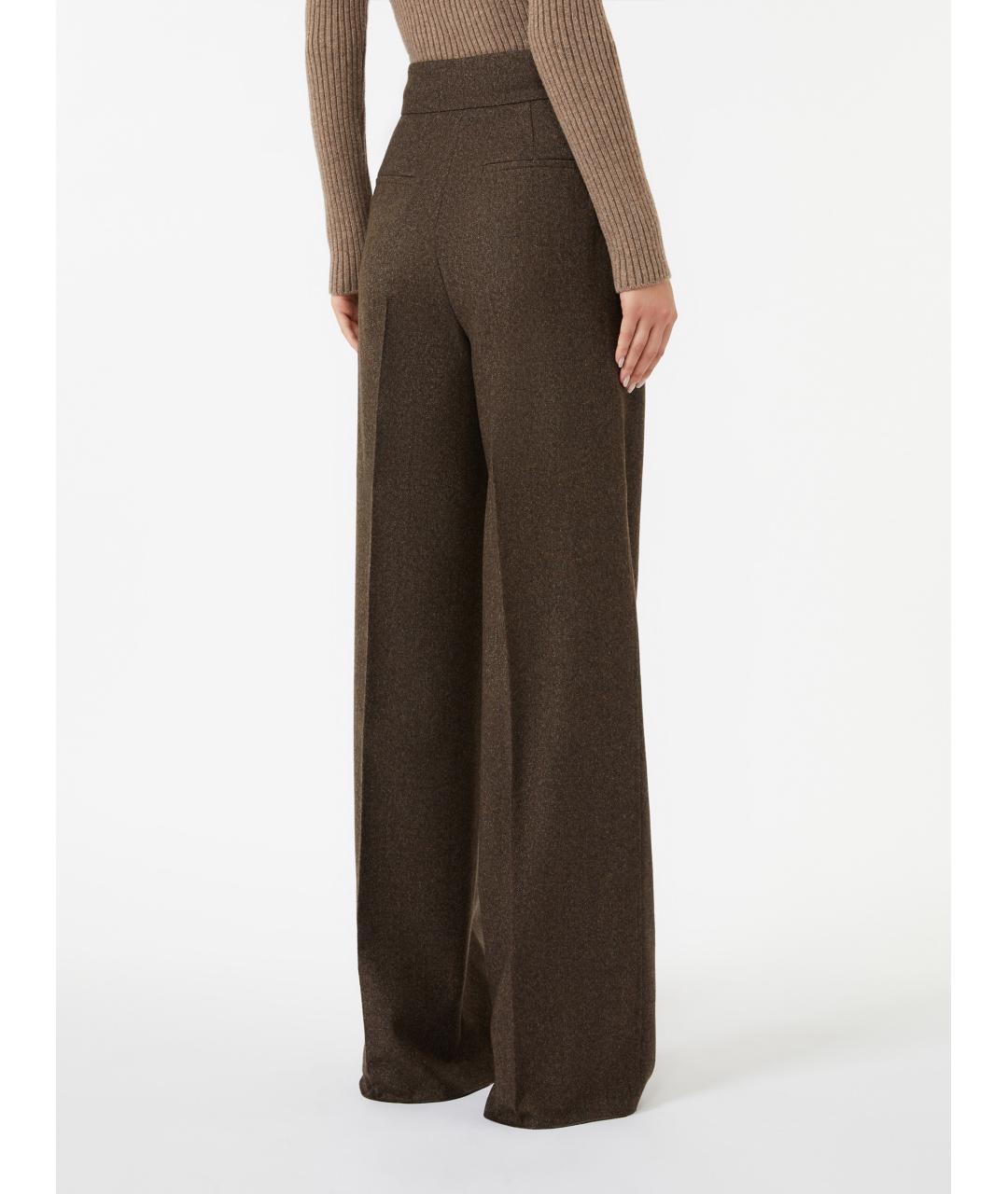 MAX MARA Коричневые шерстяные прямые брюки, фото 3
