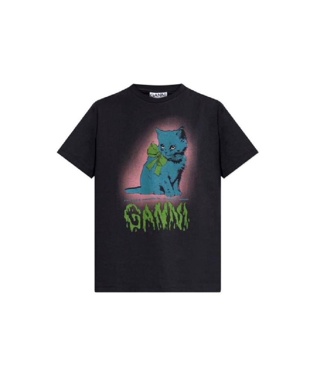 GANNI Черная хлопковая футболка, фото 1