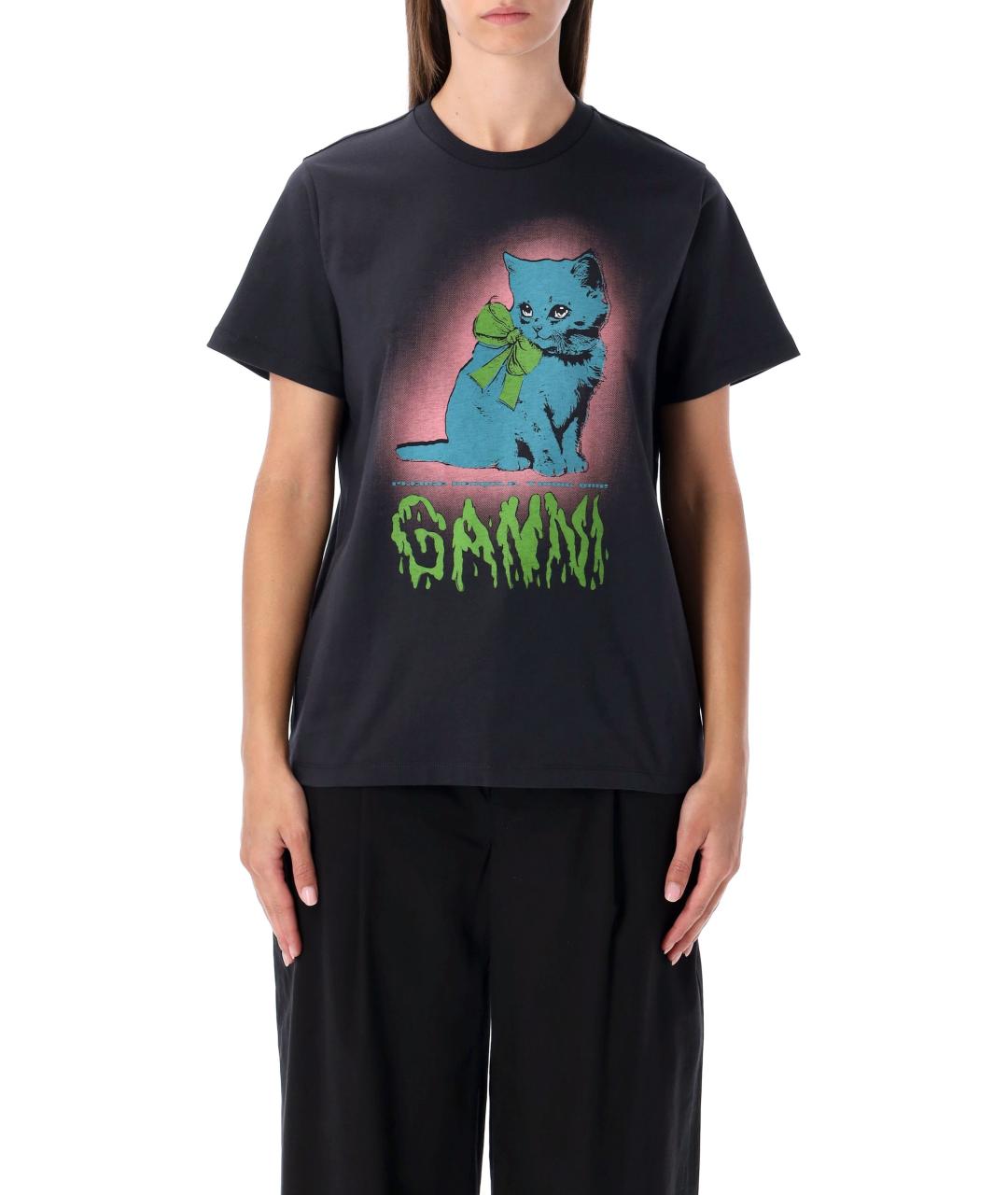 GANNI Черная хлопковая футболка, фото 2