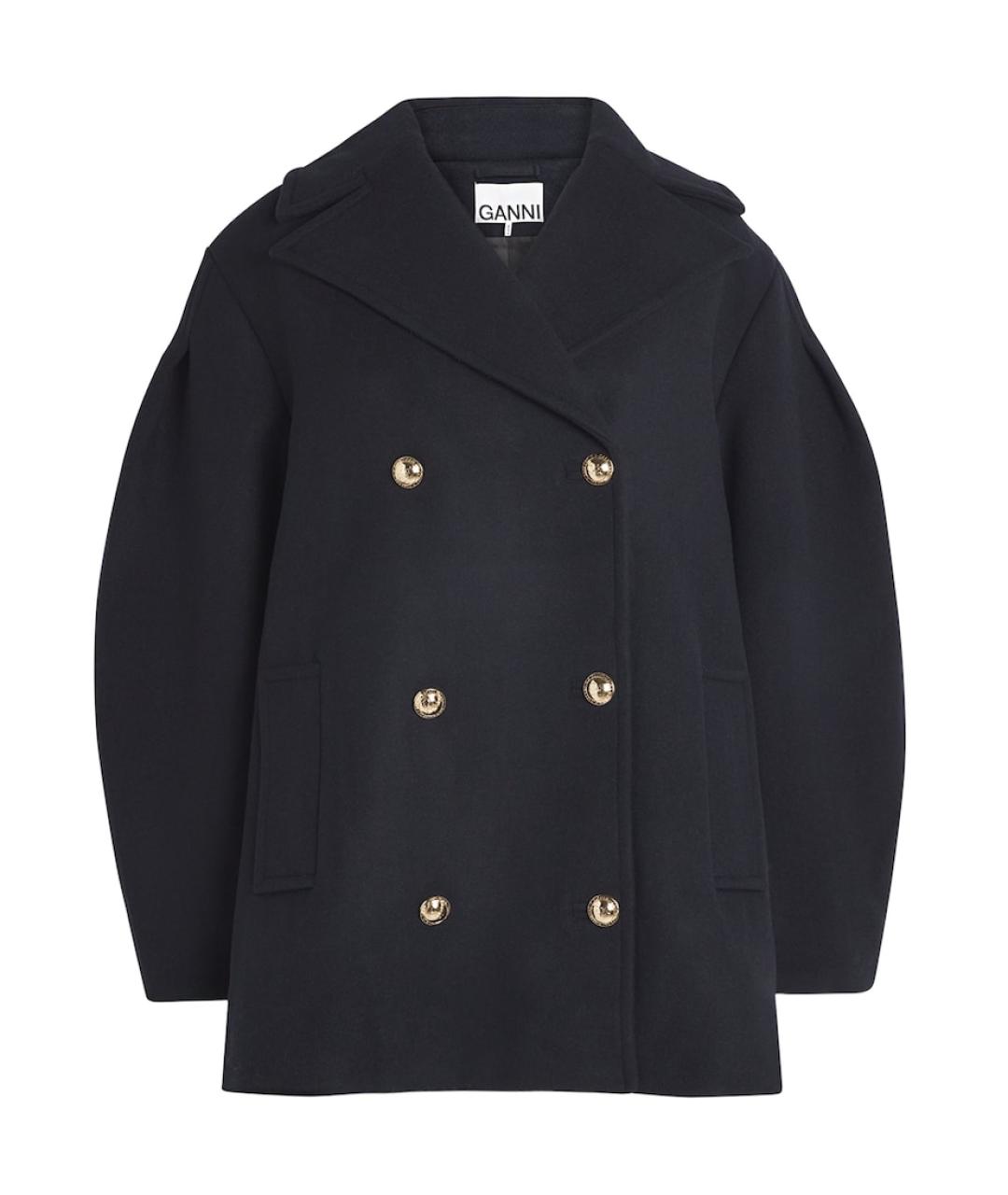 GANNI Синее шерстяное пальто, фото 1