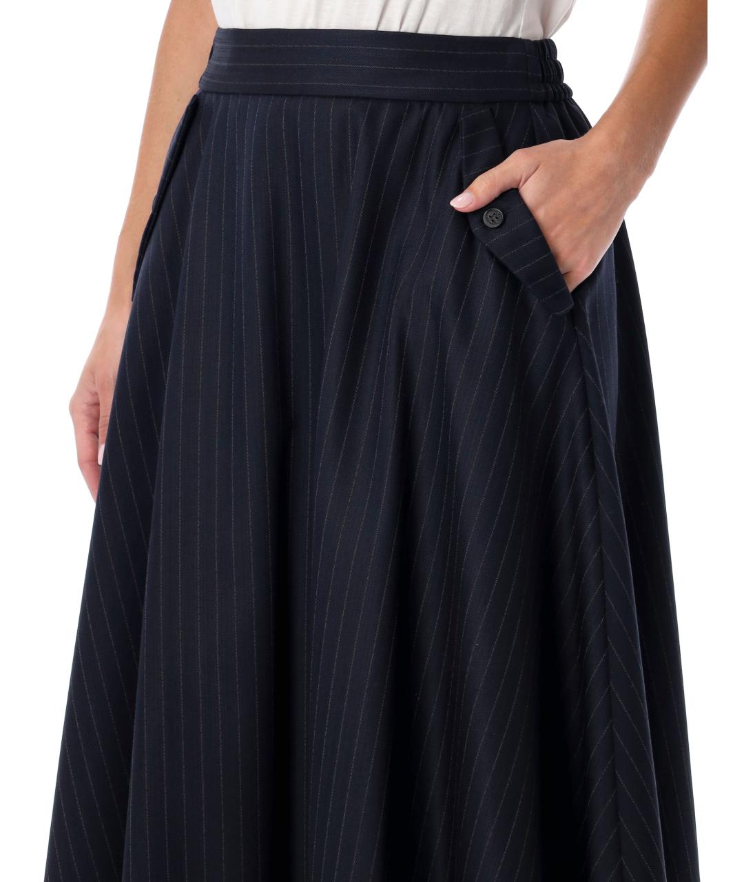 GOLDEN GOOSE DELUXE BRAND Темно-синяя шерстяная юбка миди, фото 3