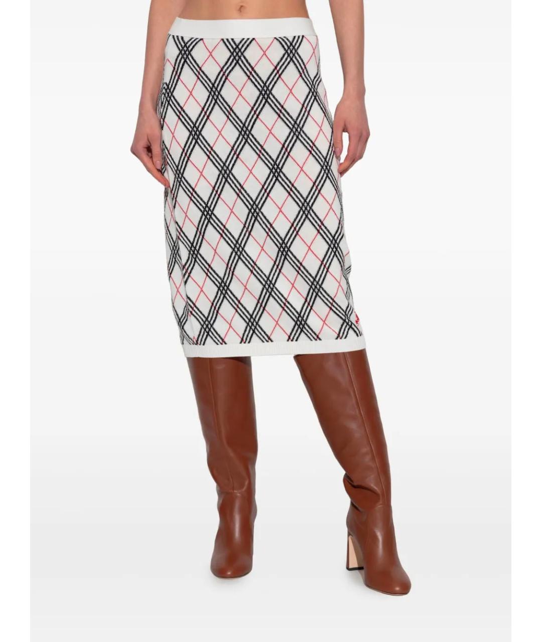 BURBERRY Белая хлопковая юбка миди, фото 3