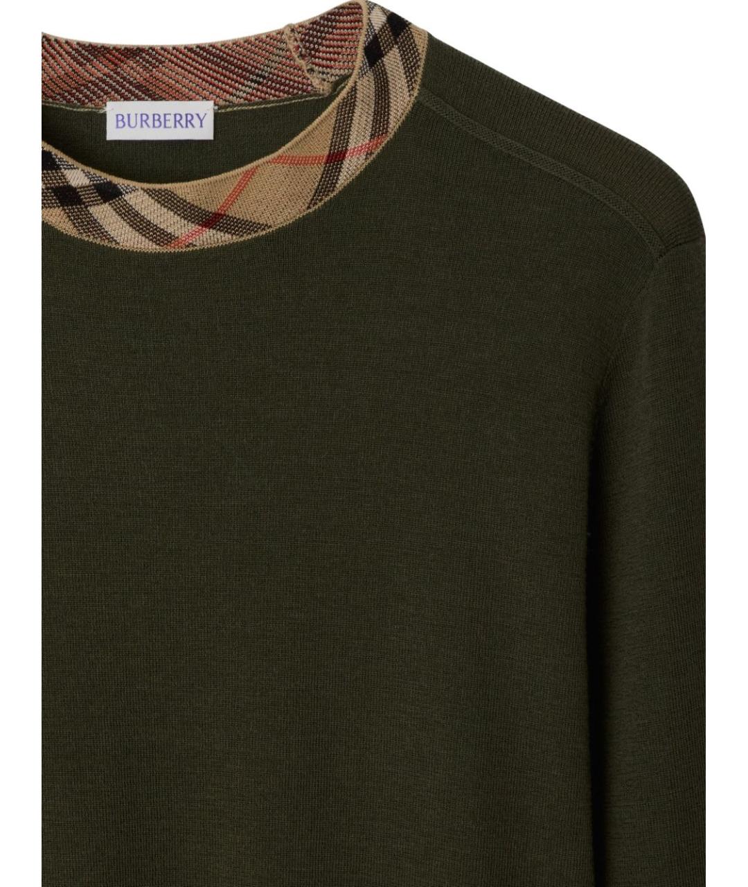 BURBERRY Зеленый шерстяной джемпер / свитер, фото 2