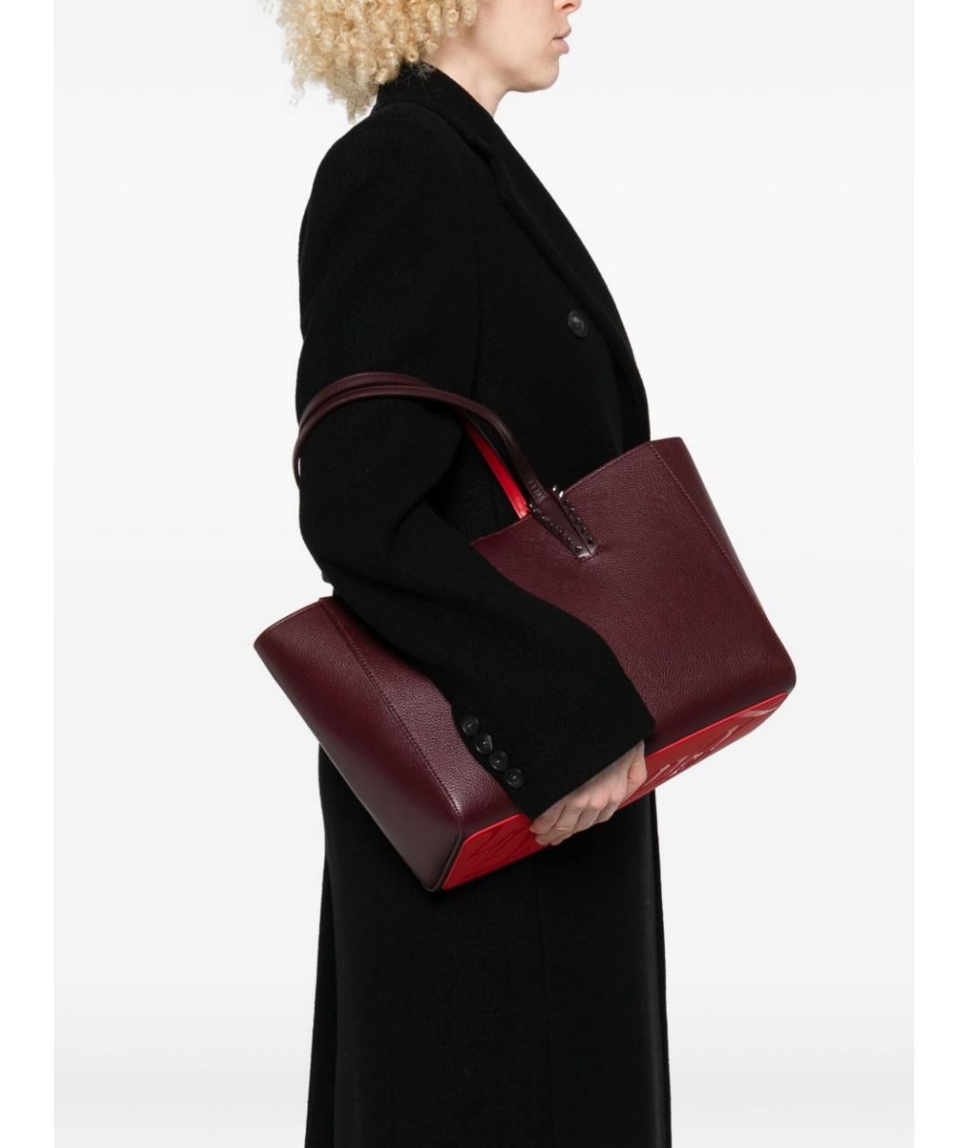 CHRISTIAN LOUBOUTIN Бордовая кожаная сумка тоут, фото 2