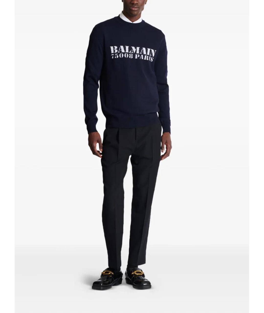 BALMAIN Темно-синий шерстяной джемпер / свитер, фото 2