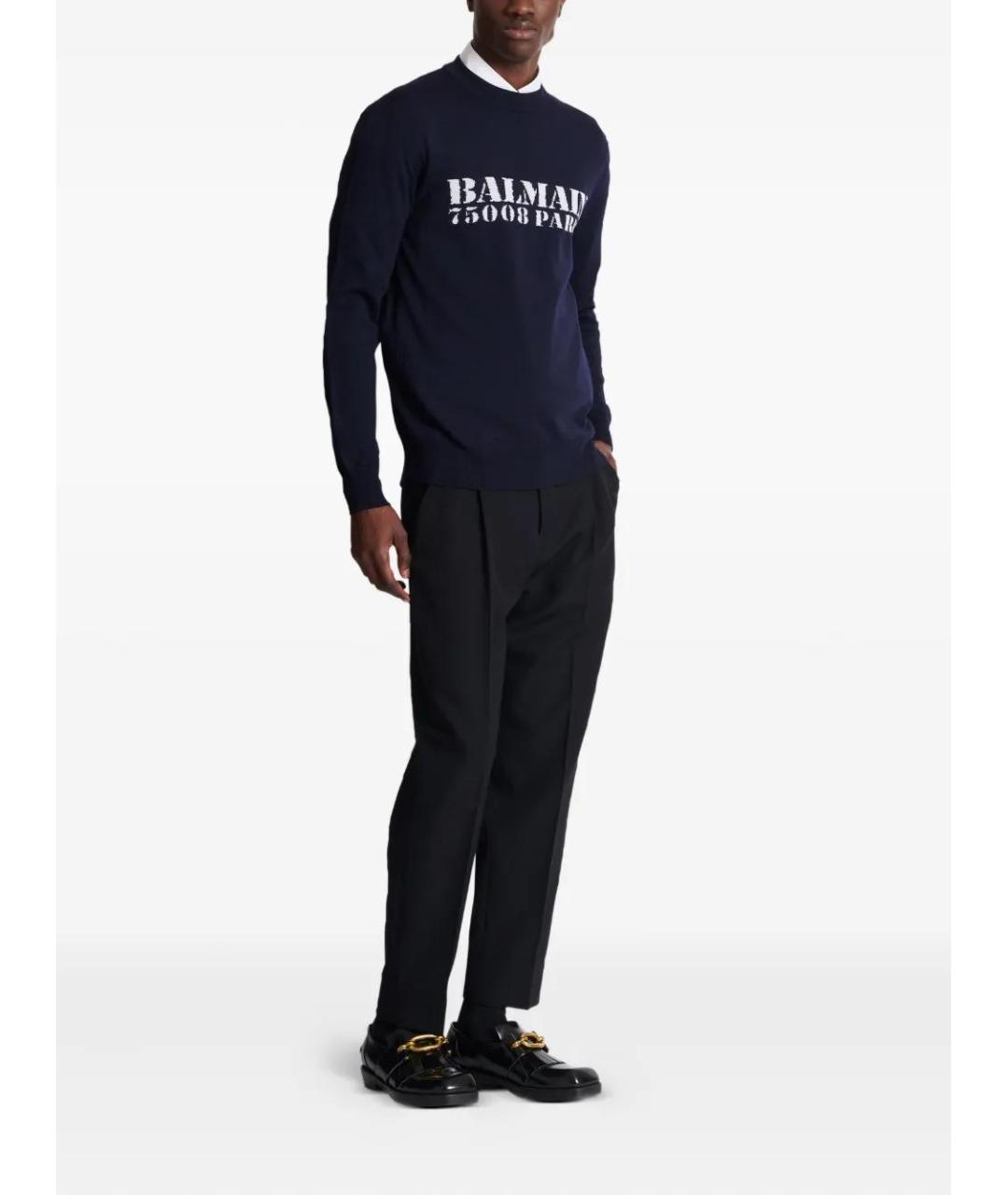 BALMAIN Темно-синий шерстяной джемпер / свитер, фото 5