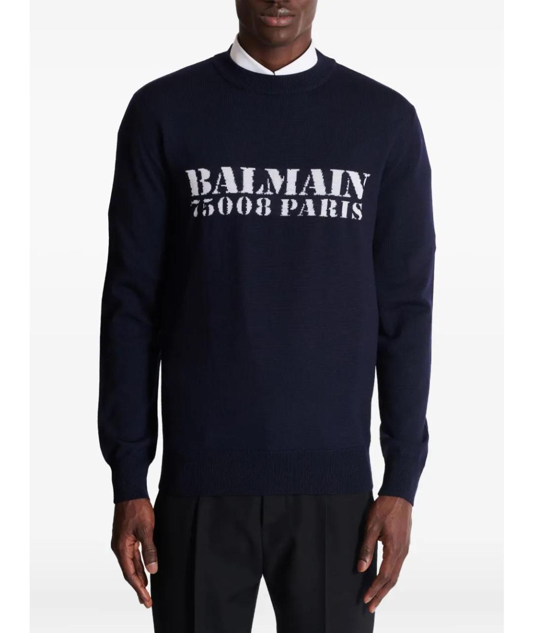 BALMAIN Темно-синий шерстяной джемпер / свитер, фото 3
