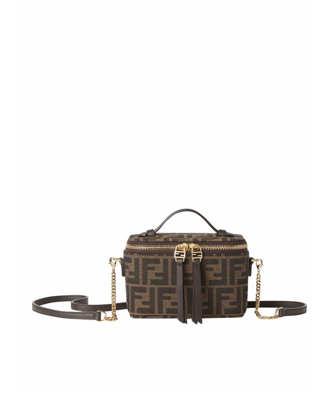 FENDI Коричневая жаккардовая сумка с короткими ручками, фото 1