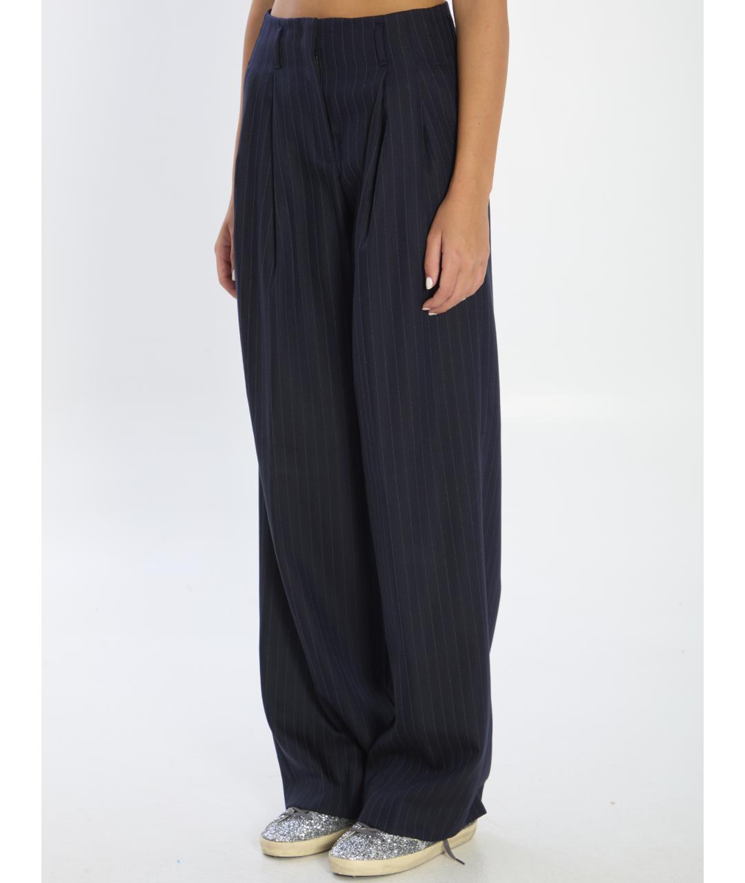 GOLDEN GOOSE DELUXE BRAND Темно-синие шерстяные прямые брюки, фото 3