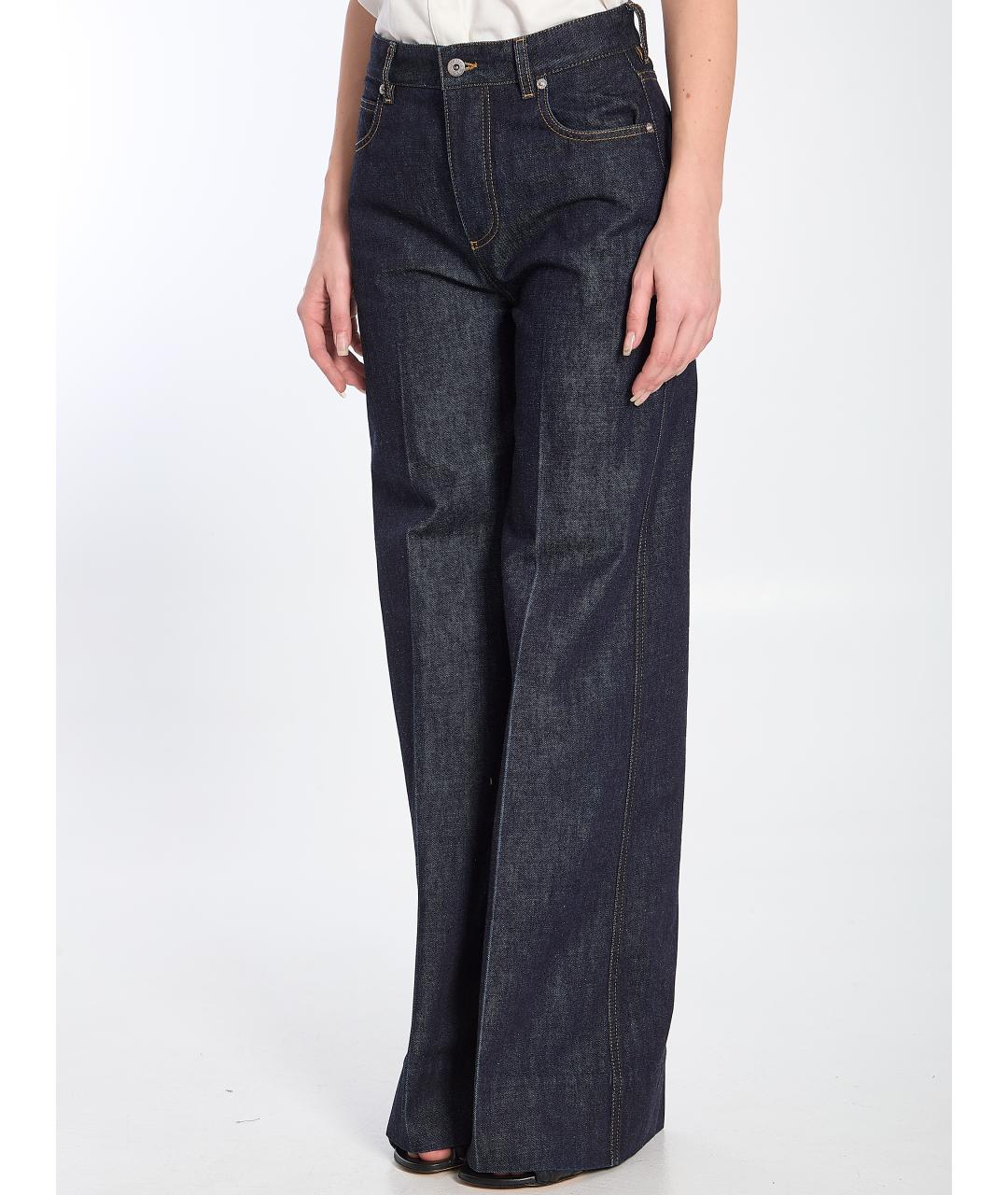 BOTTEGA VENETA Синие хлопковые прямые брюки, фото 2