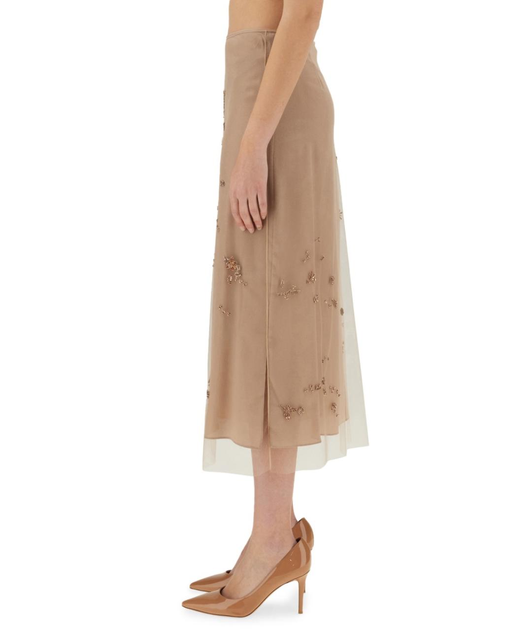 FENDI Бежевая шелковая юбка миди, фото 4