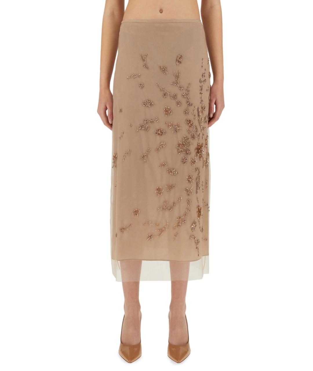 FENDI Бежевая шелковая юбка миди, фото 5